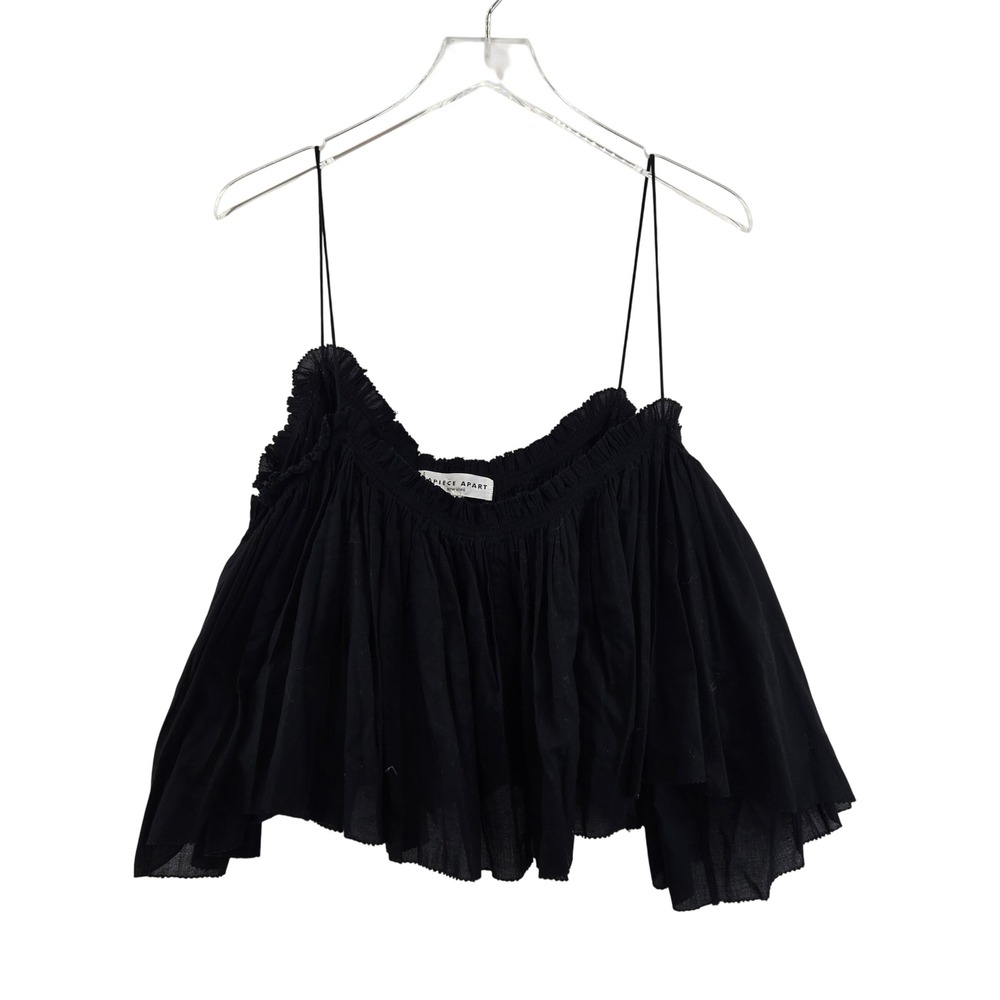 Apiece Apart Black Cotton Cropped Camisole Flowy Flounce Top Size 8 Black - Picture 2 of 10